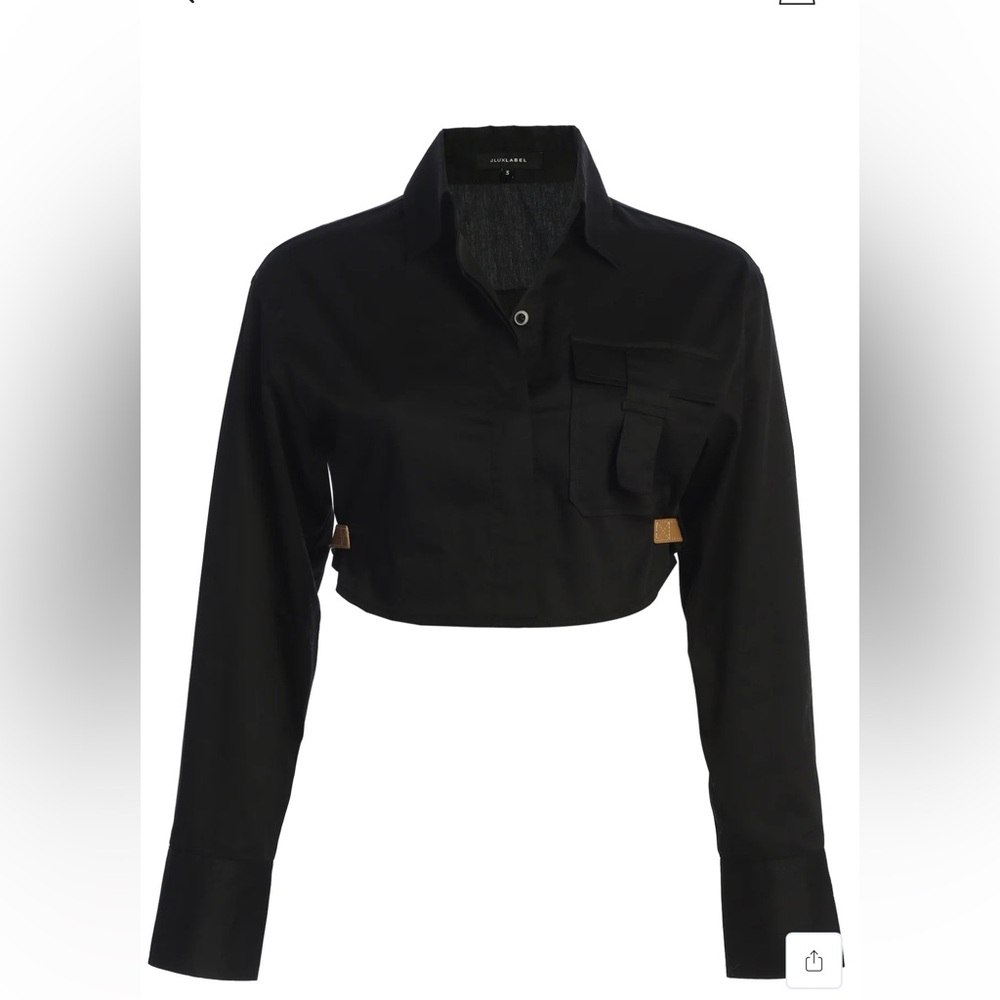 NWOT. Black Button-Up Shirt with Pocket Detail